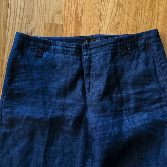 Lafayette 148 sz 10 dark chambray trouser zip fly, pockets, 100% linen wide leg - Picture 4 of 9